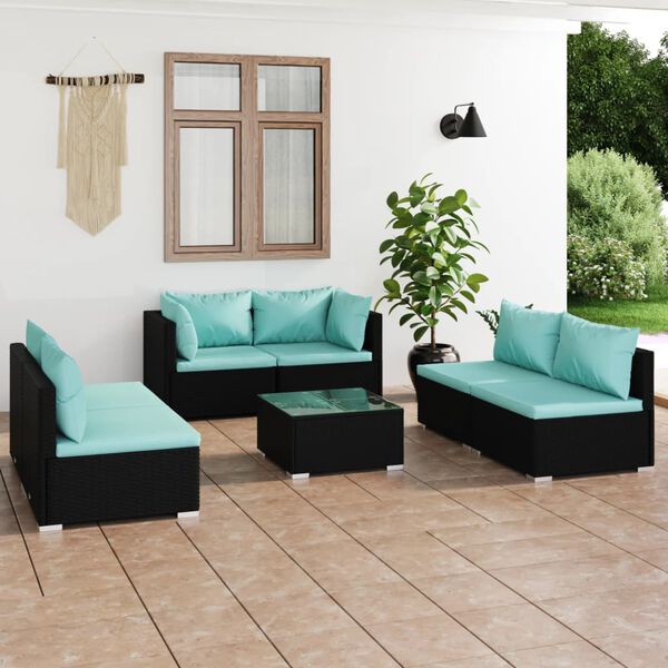 vidaXL 7 Piece Garden Lounge Set with Cushions Poly Rattan Black