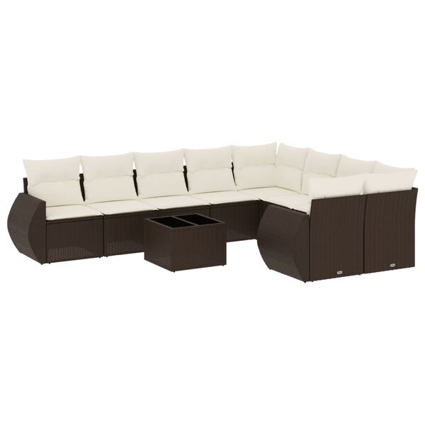 vidaXL 10 Piece Garden Sofa Set with Cushions Brown Poly Rattan