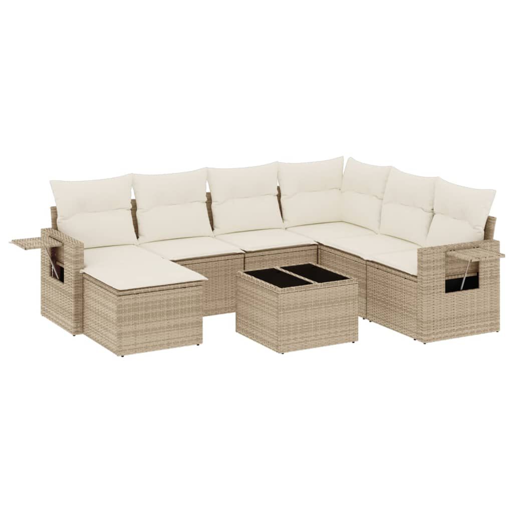 vidaXL 8 Piece Garden Sofa Set with Cushions Beige Poly Rattan