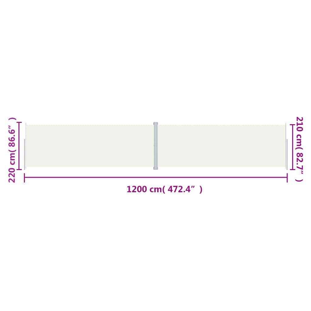 vidaXL Retractable Side Awning Cream 220x1200 cm