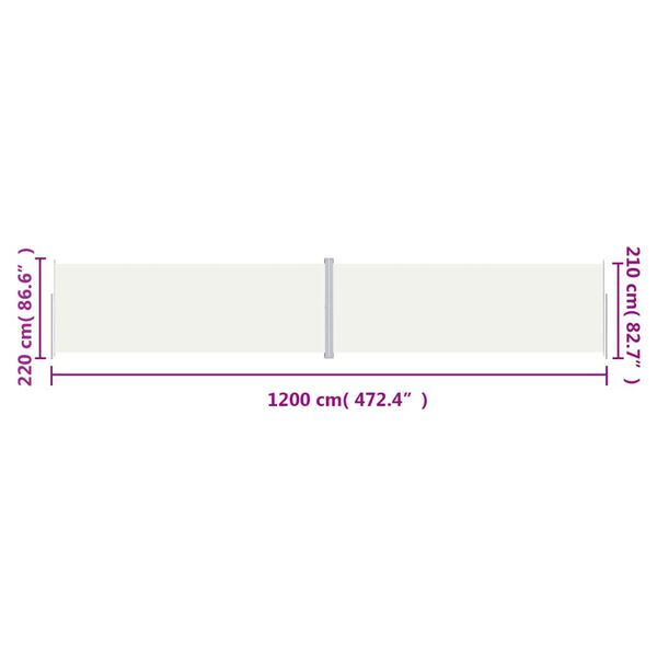 vidaXL Retractable Side Awning Cream 220x1200 cm