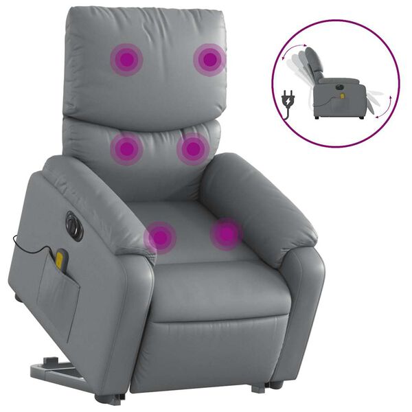 vidaXL Electric Stand up Massage Recliner Chair Grey Faux Leather