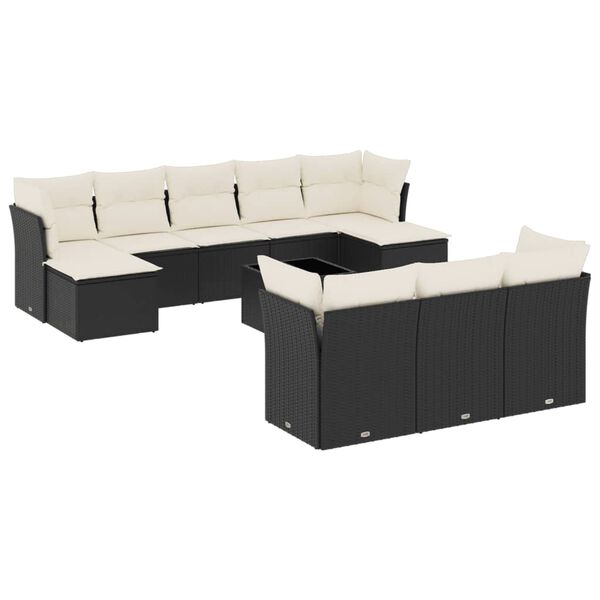 vidaXL 11 Piece Garden Sofa Set with Cushions Black Poly Rattan