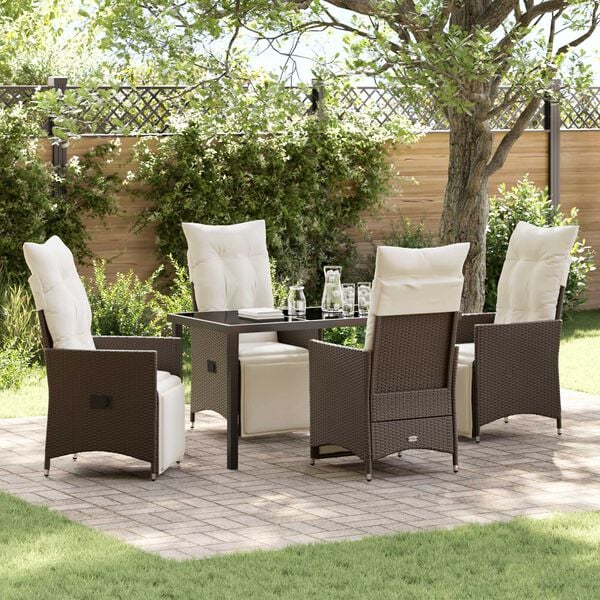 vidaXL Garden Dining Set with Cushion 5 pcs Brown Poly Rattan