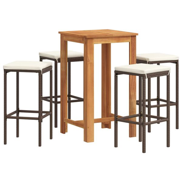 vidaXL 5 Piece Garden Bar Set Brown Solid Wood Acacia and Poly Rattan