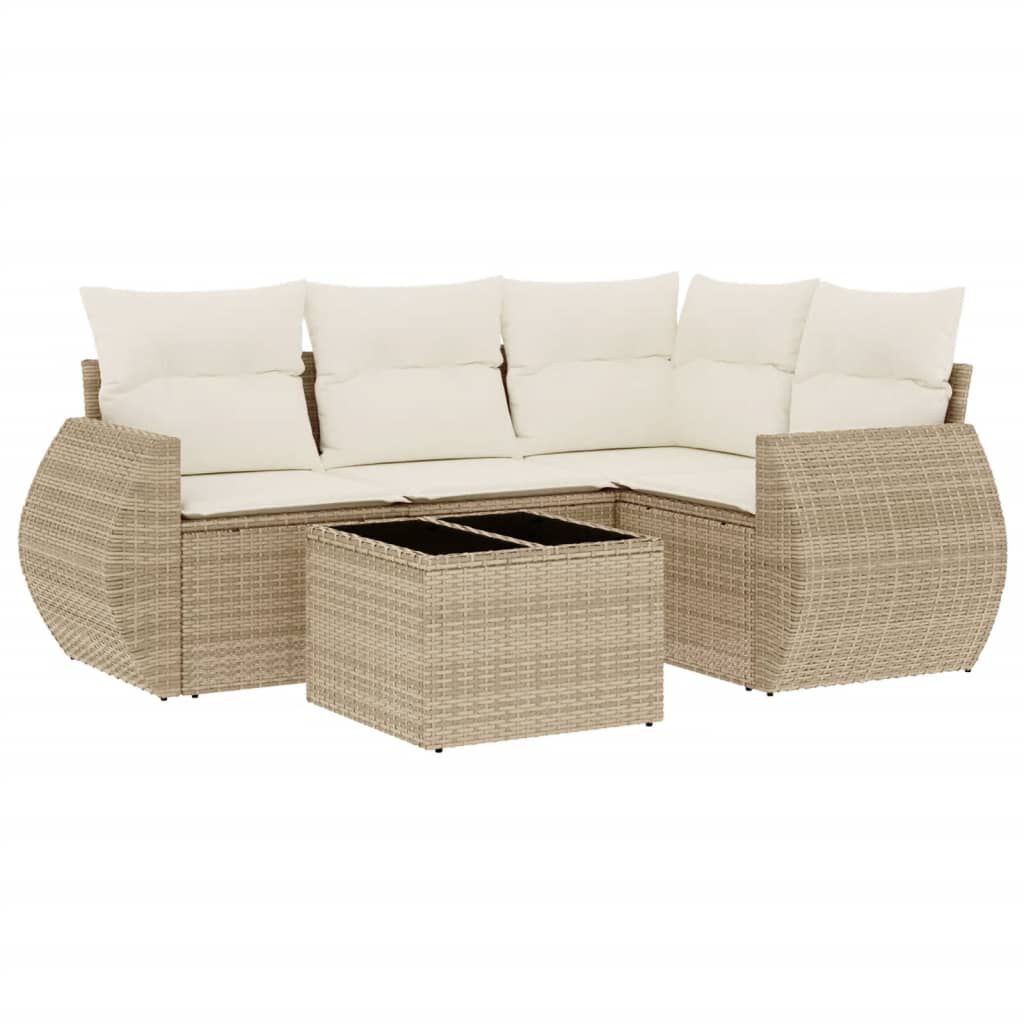 vidaXL 5 Piece Garden Sofa Set with Cushions Beige Poly Rattan