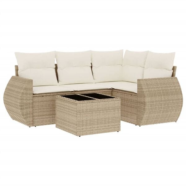 vidaXL 5 Piece Garden Sofa Set with Cushions Beige Poly Rattan