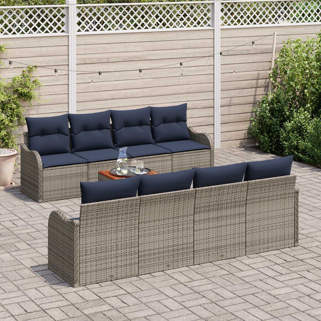 vidaXL 9 Piece Garden Sofa Set with Cushions Grey Poly Rattan Acacia