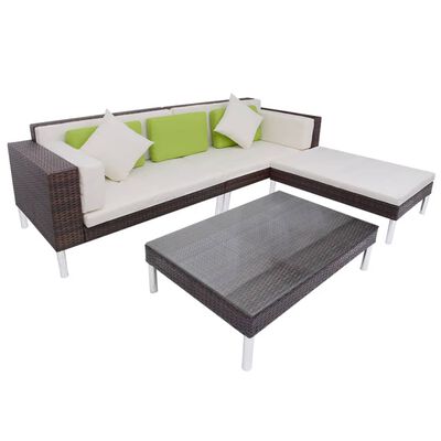 vidaXL 4 Piece Garden Lounge Set with Cushions Poly Rattan Brown