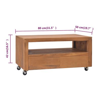 vidaXL TV Cabinet with Wheels 80x50x42 cm Solid Teak Wood