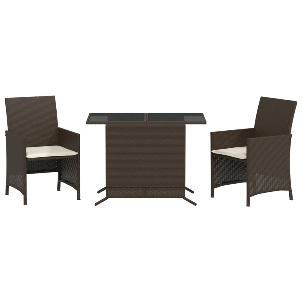 vidaXL 3 Piece Bistro Set with Cushions Brown Poly Rattan