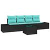 vidaXL Garden Sofa Set 5 pcs Black and Turquoise Poly Rattan