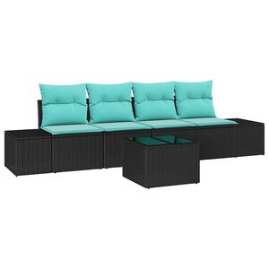 vidaXL Garden Sofa Set 5 pcs Black and Turquoise Poly Rattan