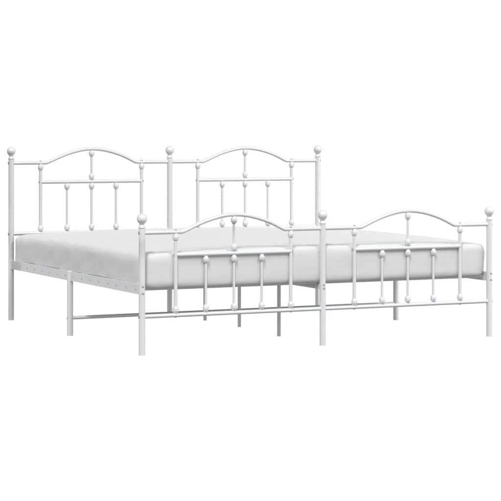 vidaXL Metal Bed Frame without Mattress with Footboard White 193x203cm