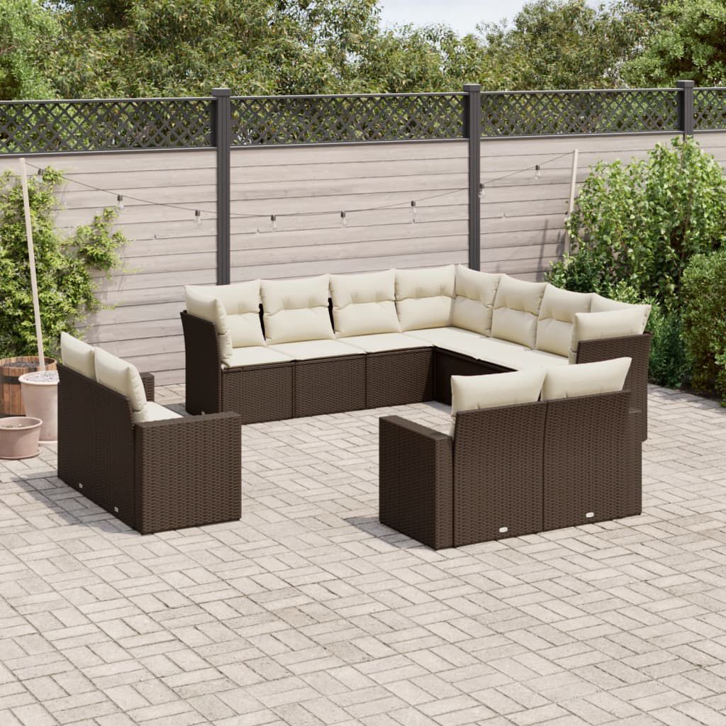 vidaXL 11 Piece Garden Sofa Set with Cushions Brown Poly Rattan