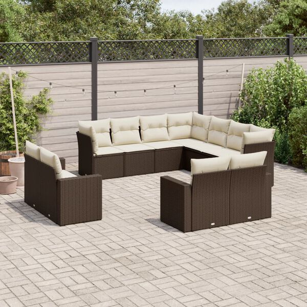 vidaXL 11 Piece Garden Sofa Set with Cushions Brown Poly Rattan