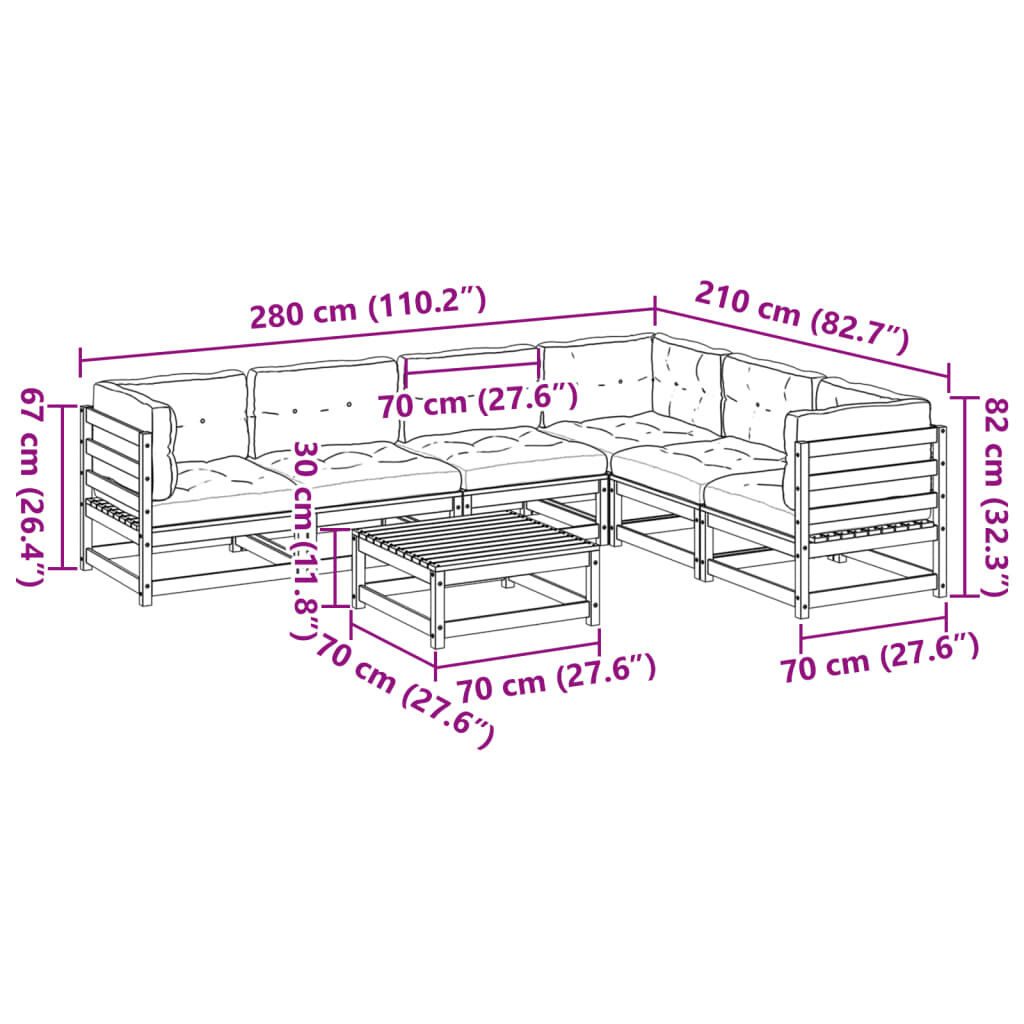 vidaXL 7 Piece Garden Sofa Set with Cushions Wax Brown Solid Wood Pine