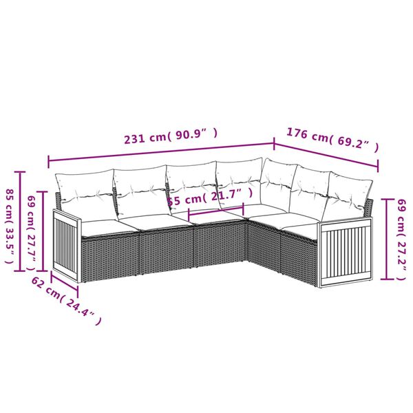 vidaXL 6 Piece Garden Sofa Set with Cushions Black Poly Rattan