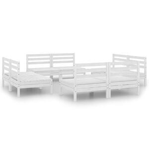 vidaXL 8 Piece Garden Lounge Set White Solid Pinewood