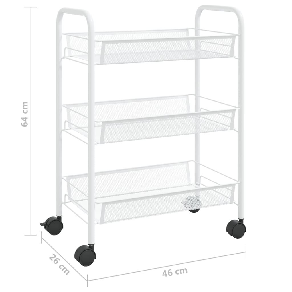 vidaXL 3-Tier Kitchen Trolley White 46x26x64 cm Iron