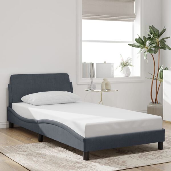 vidaXL Bed Frame "Dover" Dark Grey 100x190 cm Velvet
