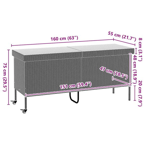 vidaXL Garden Storage Box with Wheels Grey 160x55x75 cm Poly Rattan