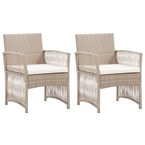 vidaXL Garden Armchairs with Cushions 2 pcs Beige Poly Rattan