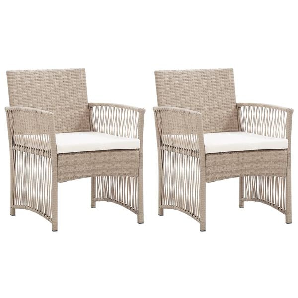 vidaXL Garden Armchairs with Cushions 2 pcs Beige Poly Rattan