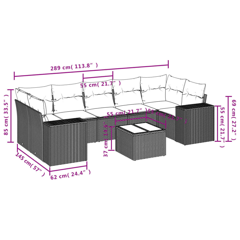 vidaXL 8 Piece Garden Sofa Set with Cushions Grey Poly Rattan