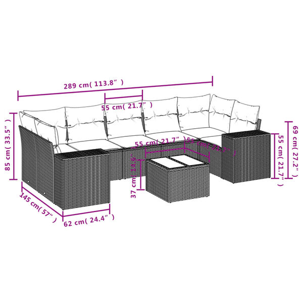 vidaXL 8 Piece Garden Sofa Set with Cushions Grey Poly Rattan