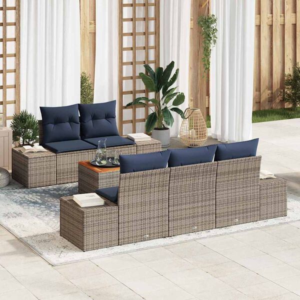 vidaXL Garden Sofa Set with Cushion 6 pcs Grey Poly Rattan