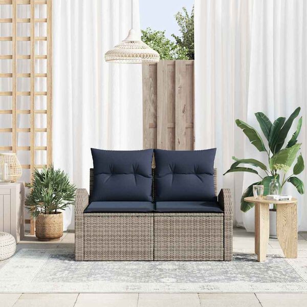 vidaXL Garden Sofa Grey 124 x 62 x 85cm Poly Rattan