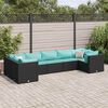 vidaXL 7 Piece Garden Lounge Set with Cushions Black Poly Rattan