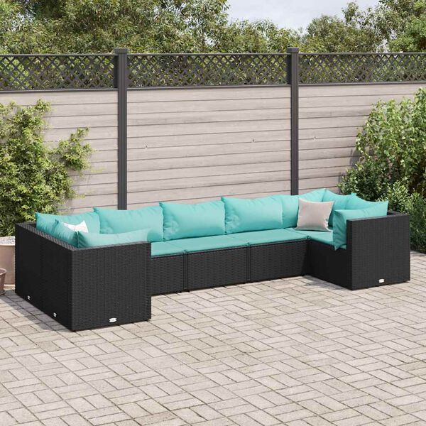 vidaXL 7 Piece Garden Lounge Set with Cushions Black Poly Rattan