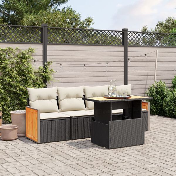 vidaXL 5 Piece Garden Sofa Set with Cushions Black Poly Rattan