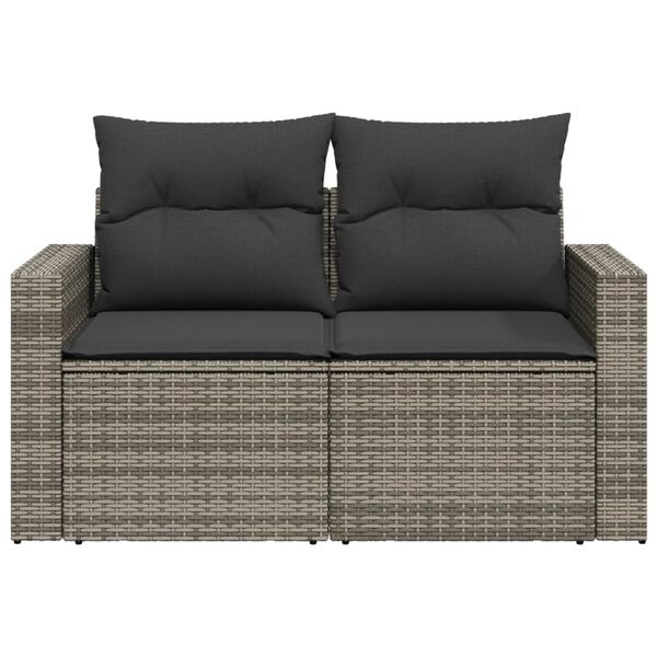 vidaXL Garden Sofa with Cushions 2-Seater Grey Poly Rattan