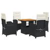 vidaXL 5 Piece Garden Dining Set with Cushions Black Poly Rattan