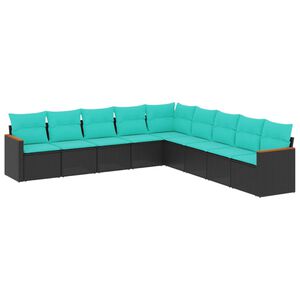vidaXL 9 Piece Garden Sofa Set with Cushions Black Poly Rattan
