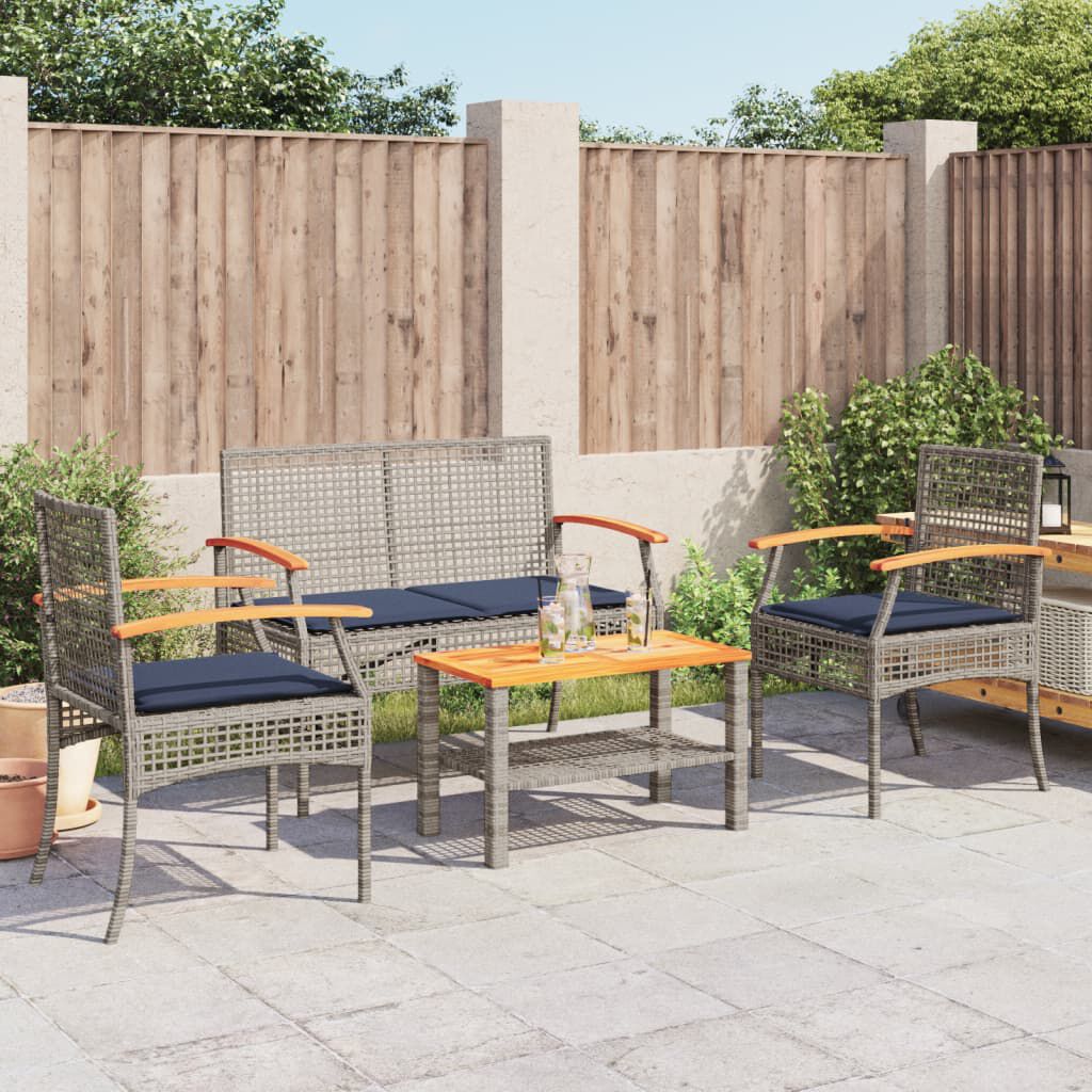 vidaXL 4 Piece Garden Lounge Set with Cushions Grey Poly Rattan