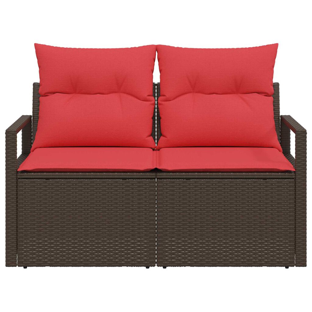 vidaXL 2-Seater Garden Sofa with Cushions Brown Poly Rattan