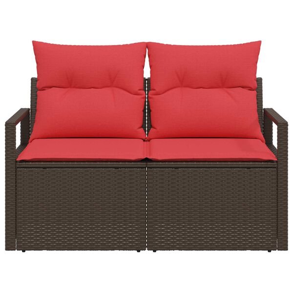vidaXL 2-Seater Garden Sofa with Cushions Brown Poly Rattan