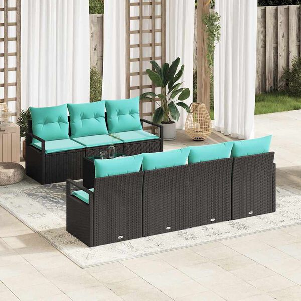 vidaXL Garden Sofa Set 8 pcs Black and Turquoise Poly Rattan