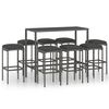 vidaXL 9 Piece Garden Bar Set with Cushions Poly Rattan Grey