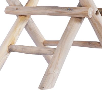 vidaXL Folding Stool Real Leather and Solid Teak Wood