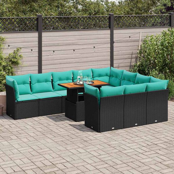vidaXL 11 Piece Garden Sofa Set with Cushions Black Poly Rattan