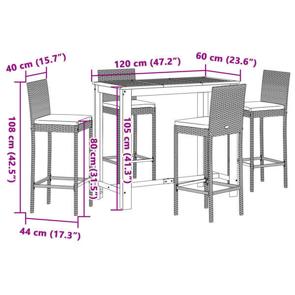vidaXL 5 Piece Garden Bar Set Black Solid Wood Acacia and Poly Rattan