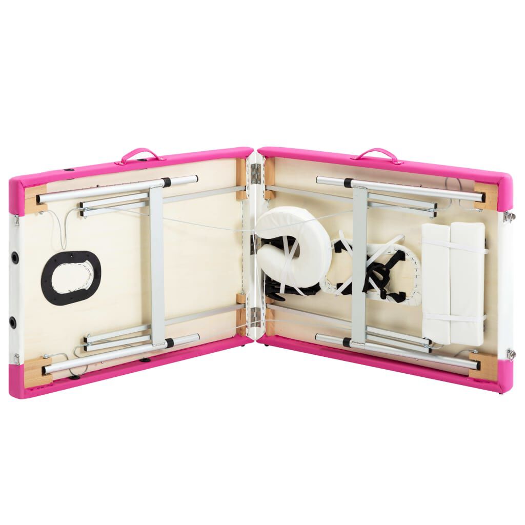 vidaXL 2-Zone Foldable Massage Table Aluminium White and Pink