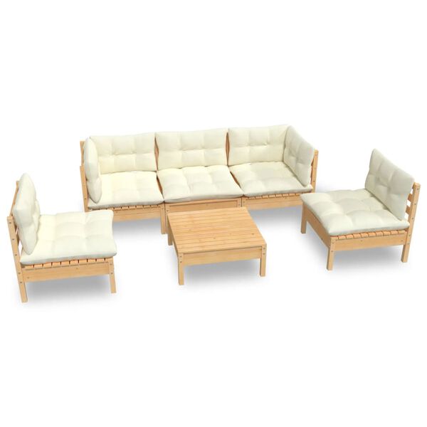 vidaXL 6 Piece Garden Lounge Set with Cream Cushions Solid Pinewood