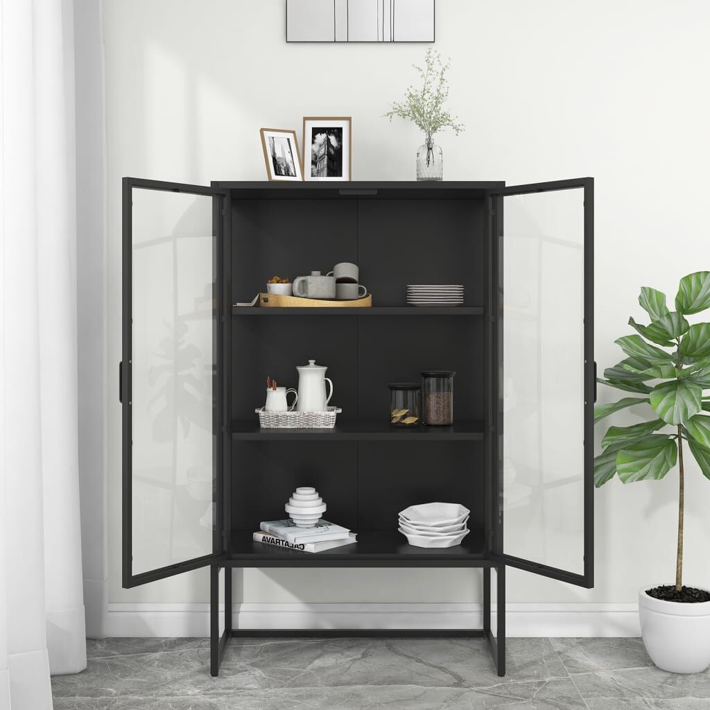 vidaXL Highboard Black 80x35x135 cm Steel and Tempered Glass