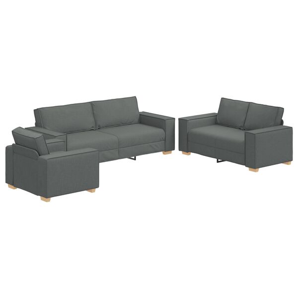 vidaXL 3 Piece Sofa Set with Cushions Dark Grey Fabric